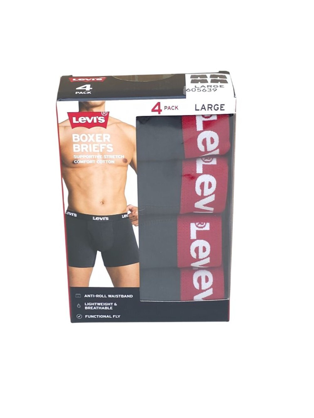 Levis Mens L 4-Pack Boxer Briefs Supportive Stretch Cotton Anti-Roll Waistband